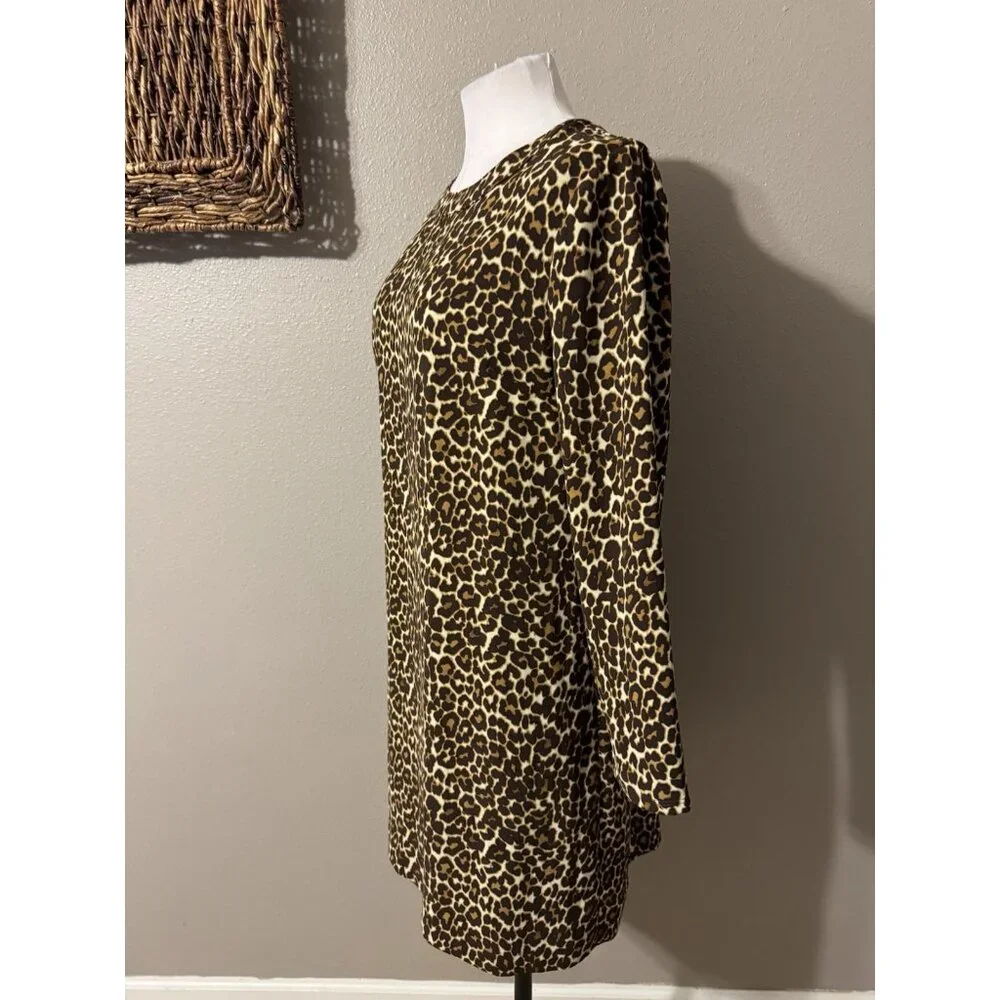 J Crew Dress 8 Animal Print Brown Black 3/4 Long Sleeve Stretch Washable